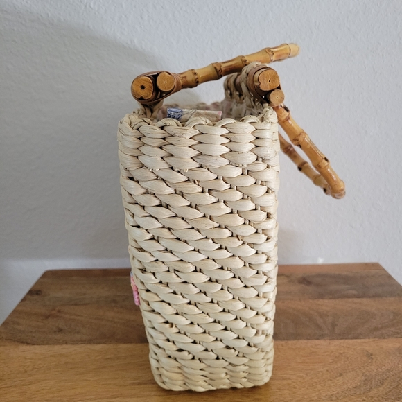 CAPPELLI STRAWORLD Raffia Floral Handbag with Bamboo Handles - Picture 9 of 11